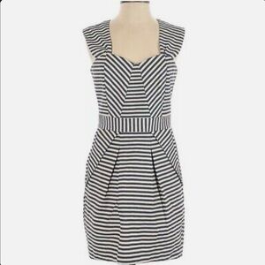 Pink Martini Women Ivory Navy Blue Dress, Size Small